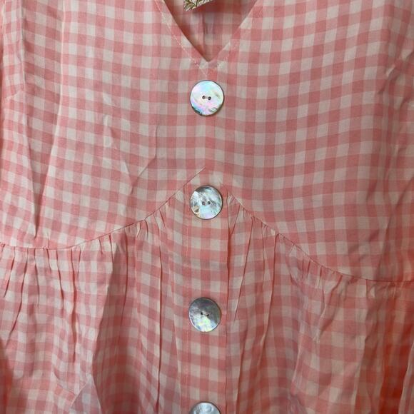 NWT Weekend Suzanne Betro Blouse Gingham Flowy Sleeve Size S Pink White Coquette - Picture 5 of 8